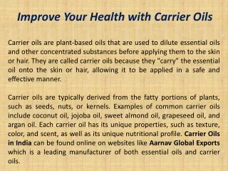 Improve Your Health with Carrier Oils