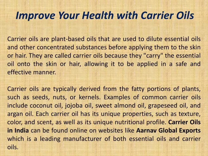improve your health with carrier oils