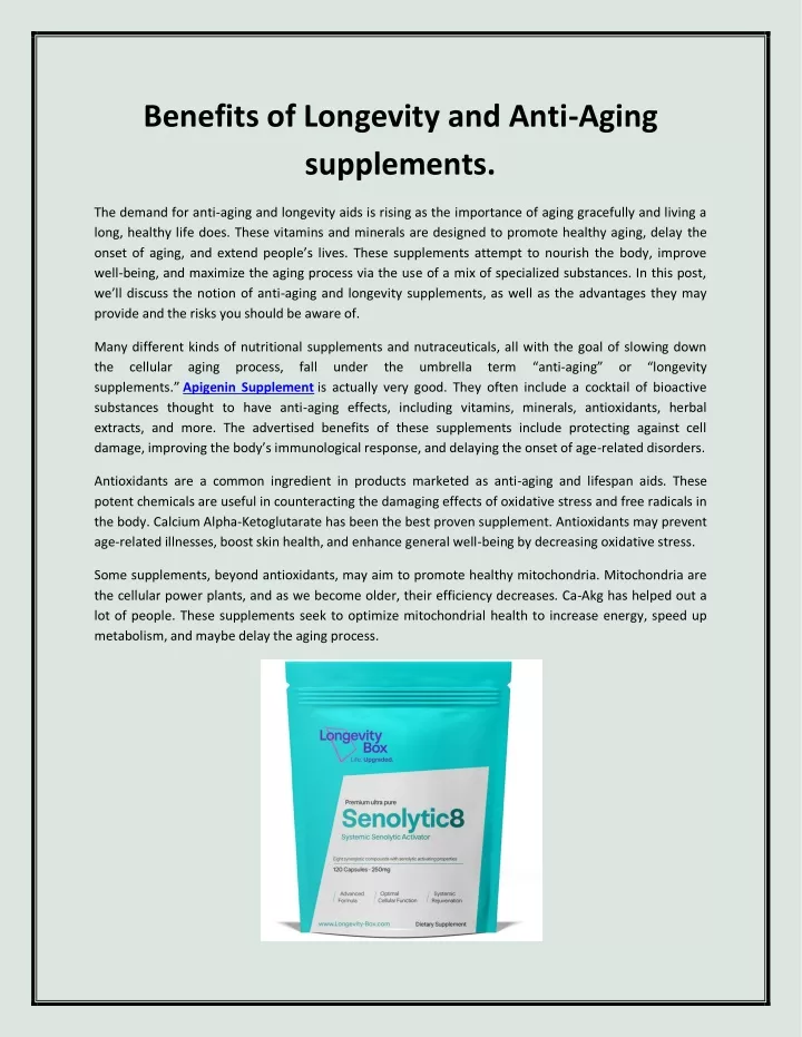 benefits of longevity and anti aging supplements