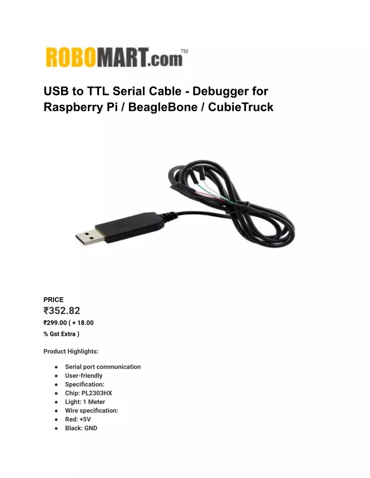 Ppt Usb To Ttl Serial Cable Debugger For Raspberry Pi Beaglebone