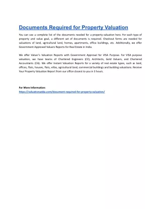 Documents Required for Property Valuation