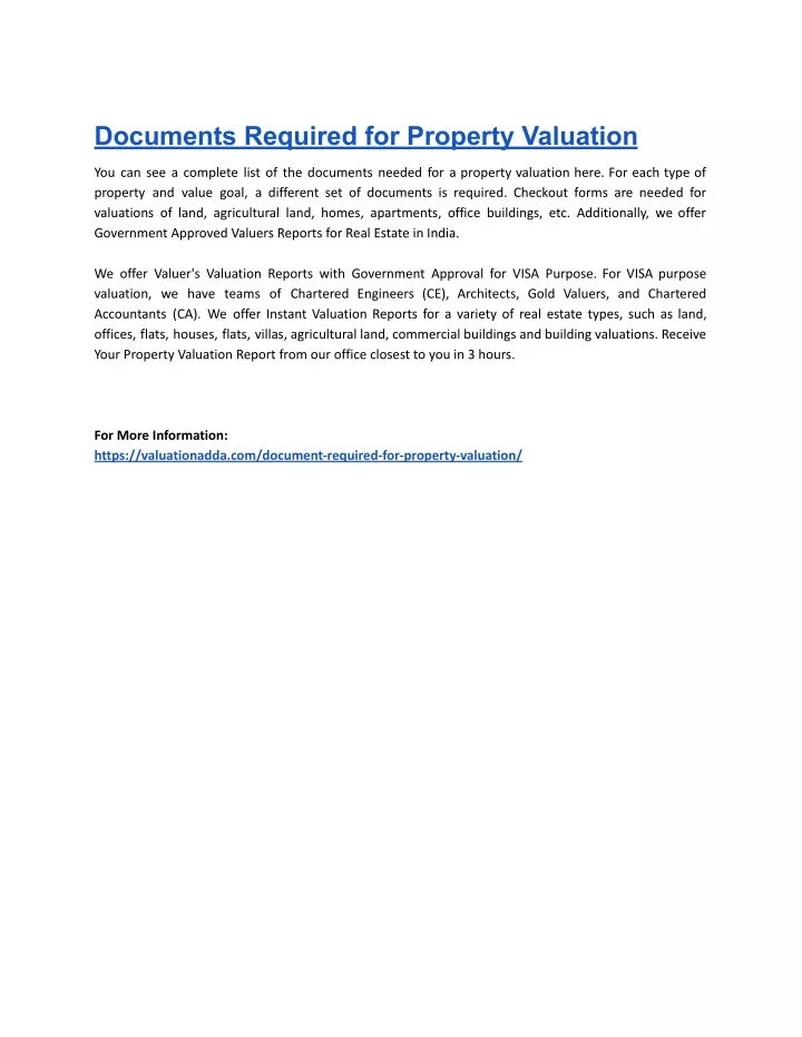documents required for property valuation