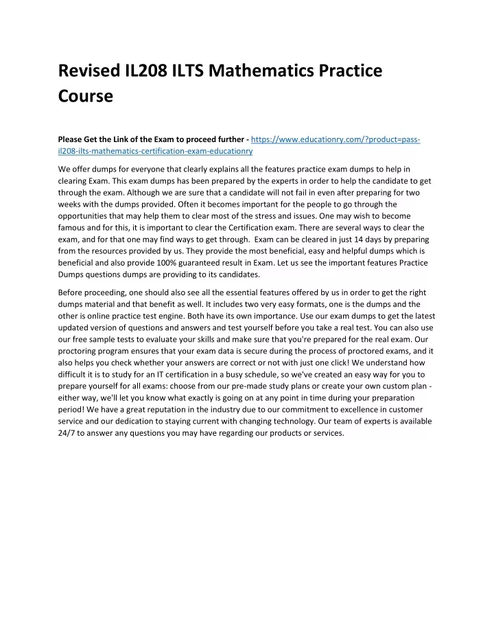 revised il208 ilts mathematics practice course