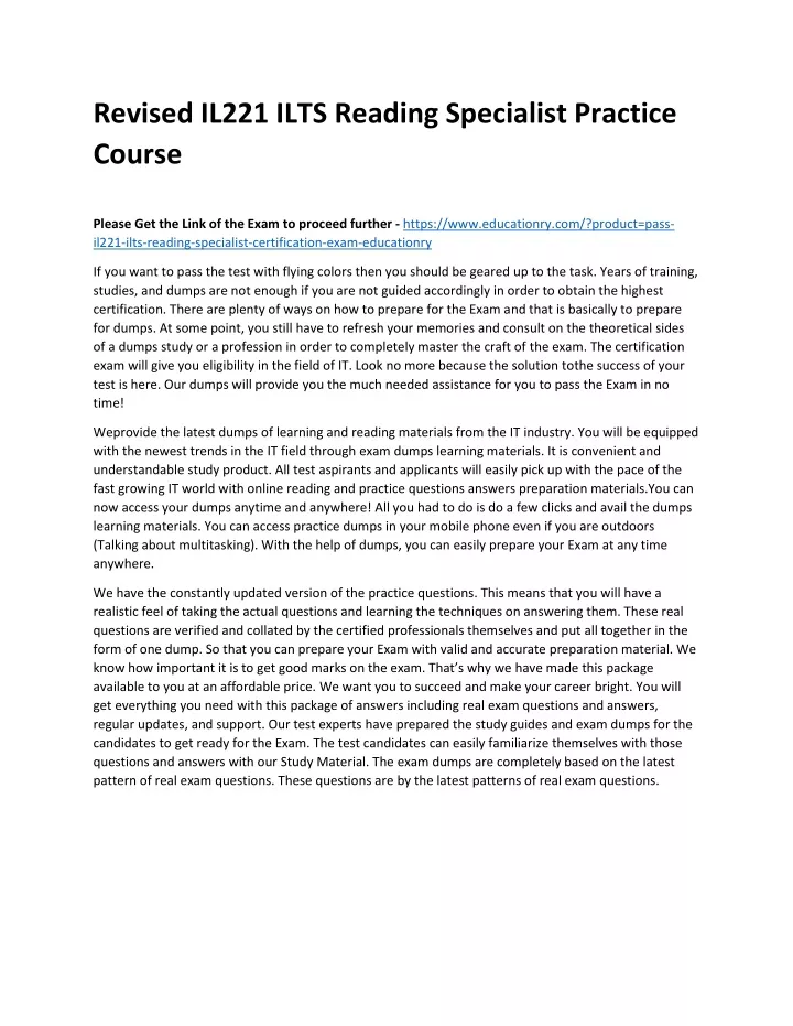 revised il221 ilts reading specialist practice