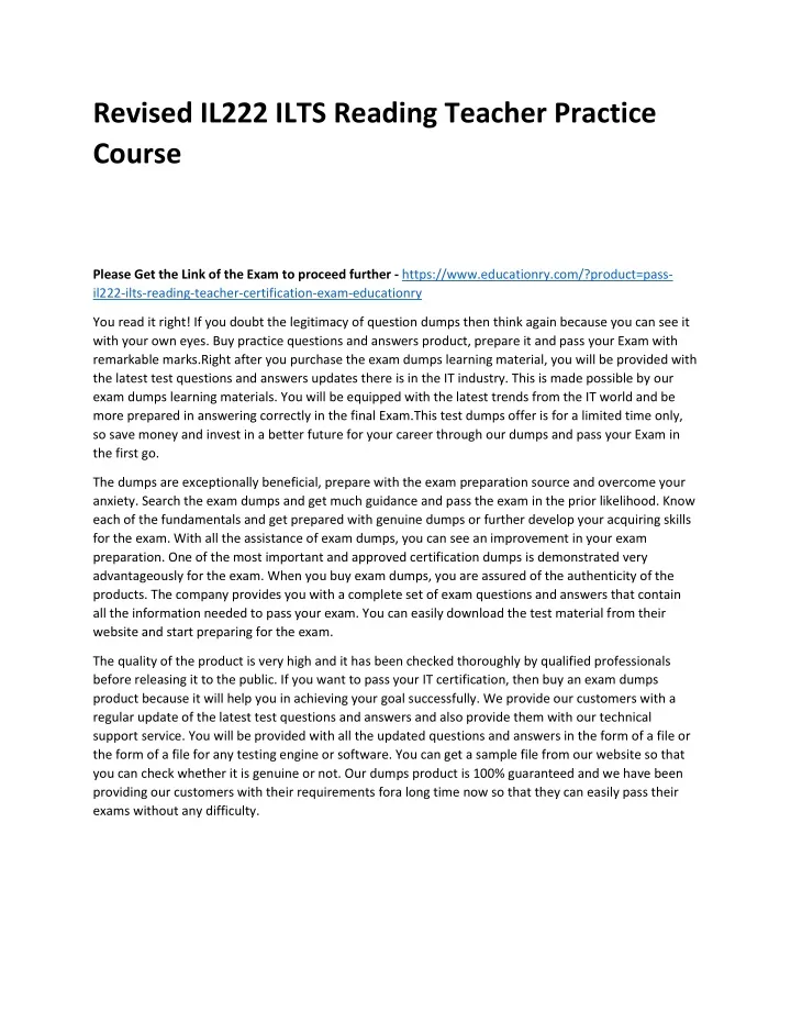 revised il222 ilts reading teacher practice course
