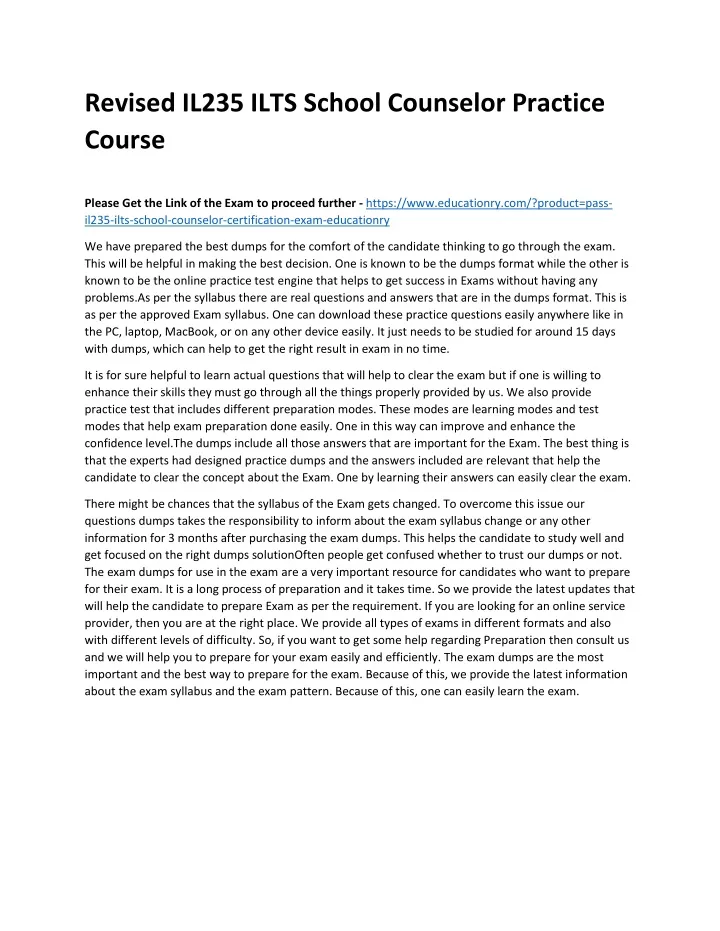 revised il235 ilts school counselor practice