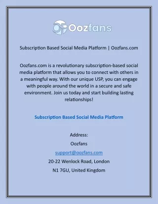 Subscription Based Social Media Platform Oozfans.com