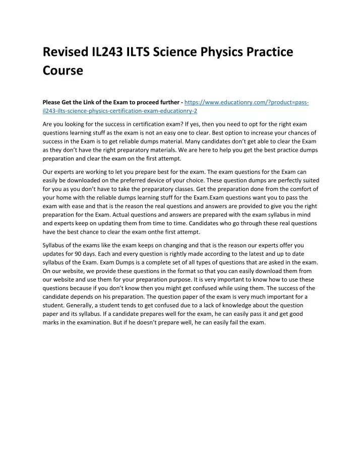 revised il243 ilts science physics practice course