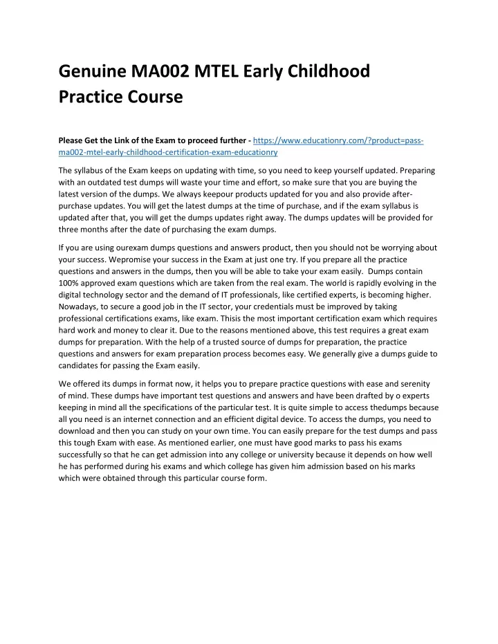 genuine ma002 mtel early childhood practice course