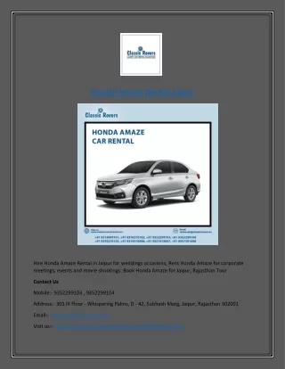 Honda Amaze Rental Jaipur