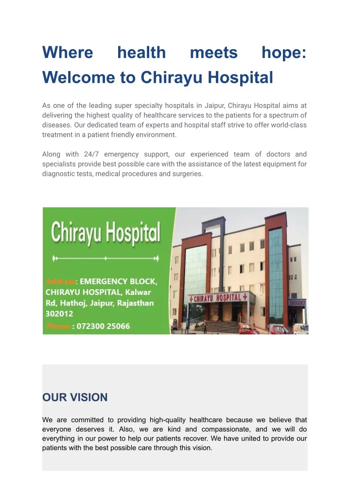 where welcome to chirayu hospital