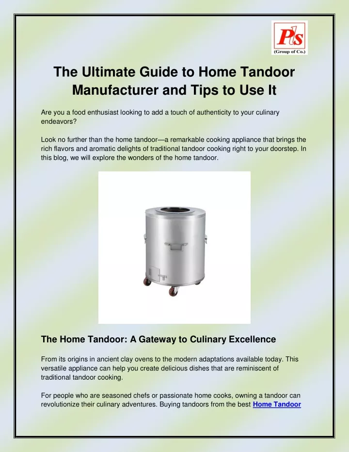 the ultimate guide to home tandoor manufacturer