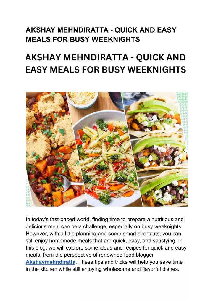 akshay mehndiratta quick and easy meals for busy