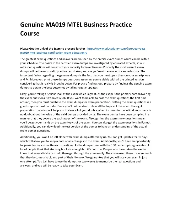 genuine ma019 mtel business practice course