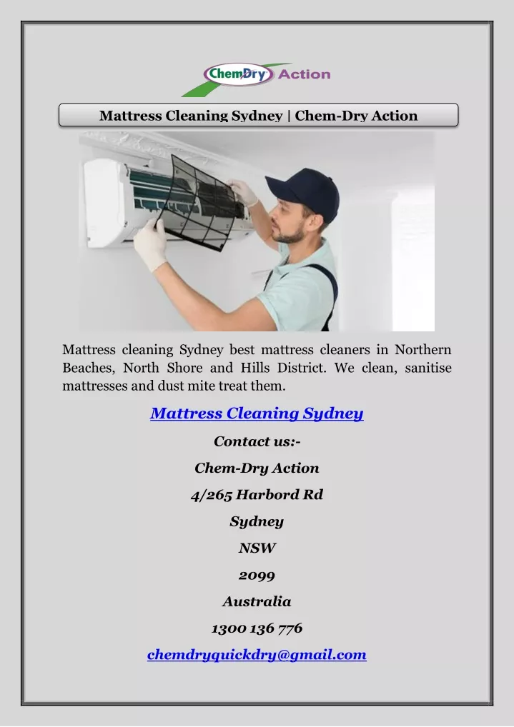 mattress cleaning sydney chem dry action