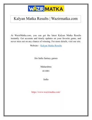 Kalyan Matka Results | Wazirmatka.com