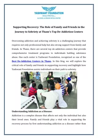 Supporting Recovery The Role of Family and Friends in the Journey to Sobriety at Thane's Top De-Addiction Centers
