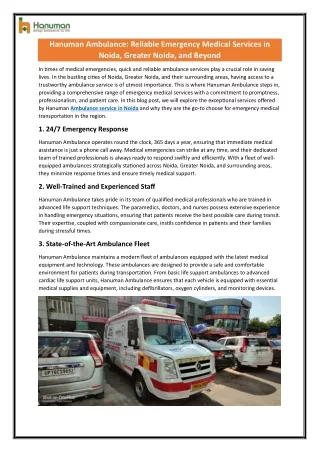 Hanuman Ambulance - Reliable Emergency Medical Services in Noida