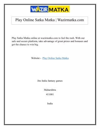 Play Online Satka Matka | Wazirmatka.com