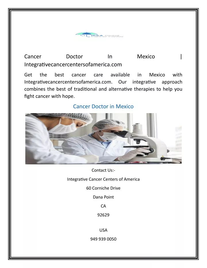 cancer integrativecancercentersofamerica com