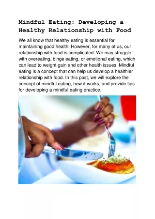 Mindful Eating: Developing a Healthy Relationship with Food