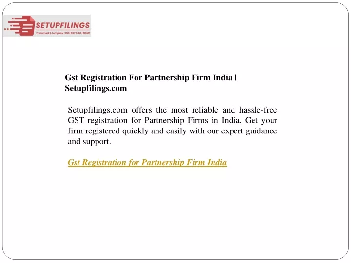 gst registration for partnership firm india