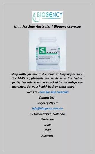 Nmn For Sale Australia  Biogency.com