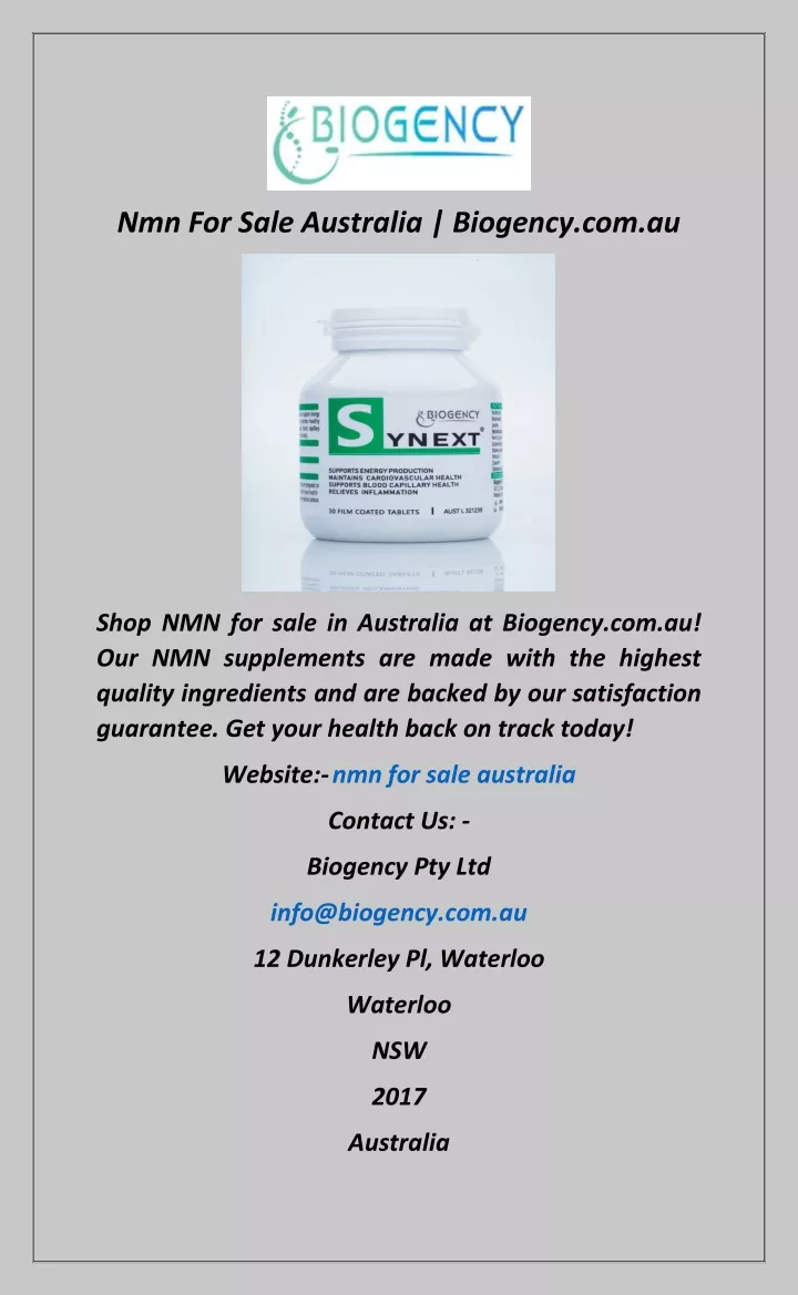 nmn for sale australia biogency com au
