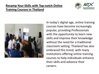 Revamp Your Skills with Top-notch Online Training Courses in Thailand