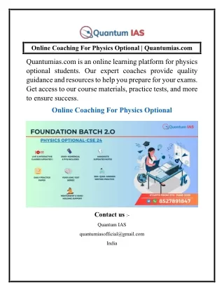 Online Coaching For Physics Optional  Quantumias.com