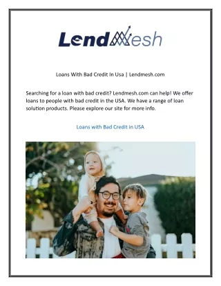 Loans With Bad Credit In Usa  Lendmesh.com