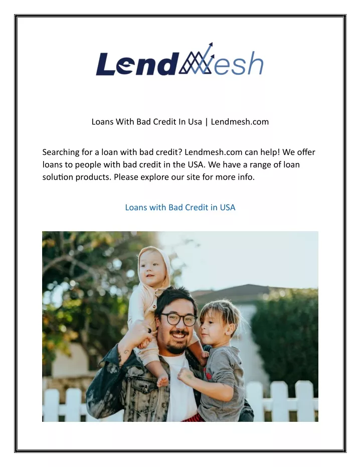 loans with bad credit in usa lendmesh com