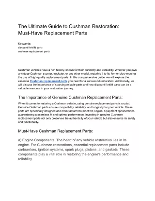 The Ultimate Guide to Cushman Restoration_ Must-Have Replacement Parts
