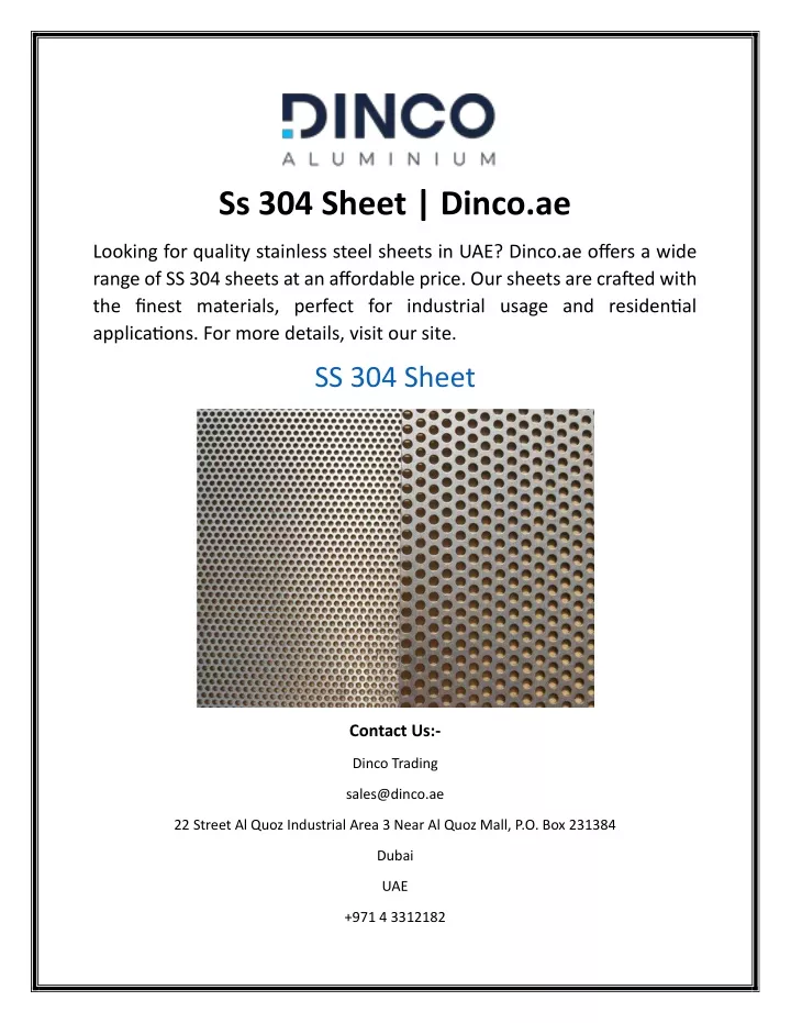 ss 304 sheet dinco ae