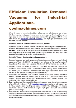 Efficient Insulation Removal Vacuums for Industrial Applications-coolmachines.com