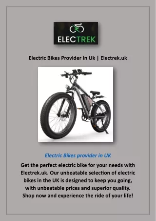 Electric Bikes Provider In Uk | Electrek.uk