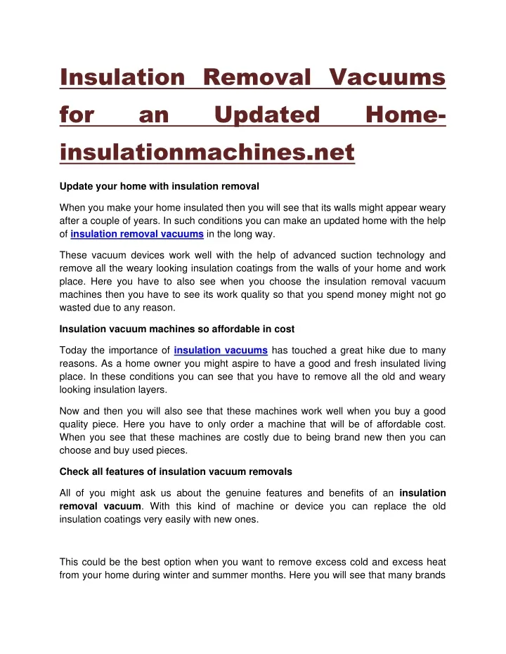 insulation removal vacuums for an updated
