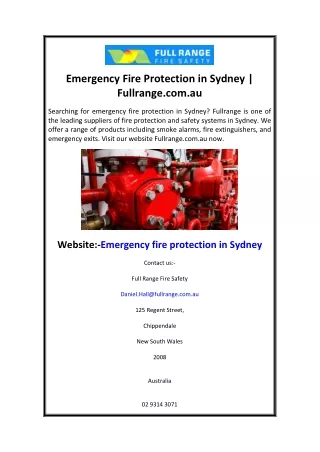 Emergency Fire Protection in Sydney Fullrange.com.au