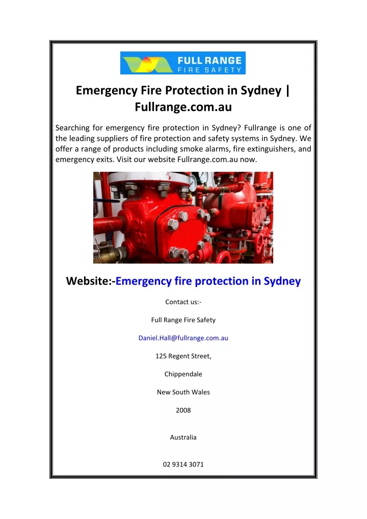 emergency fire protection in sydney fullrange