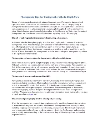 Photography Tips For Photographers the In-Depth View