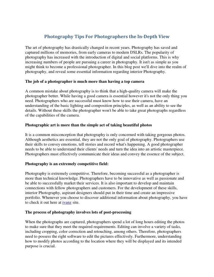 photography tips for photographers the in depth