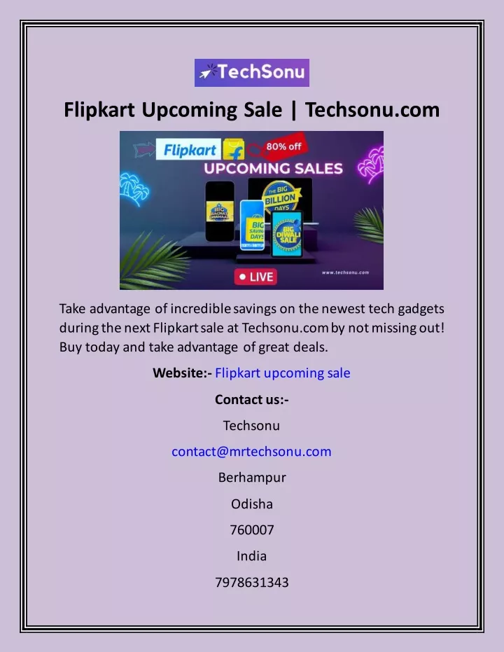 flipkart upcoming sale techsonu com