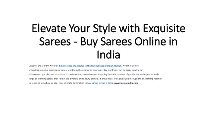 elevate your style with exquisite sarees buy sarees online in india