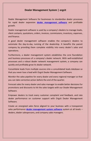Dealer Management System Orgzit
