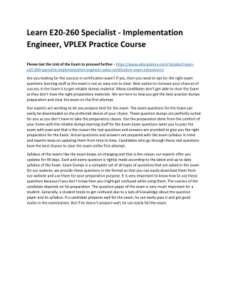 learn e20 260 specialist implementation engineer