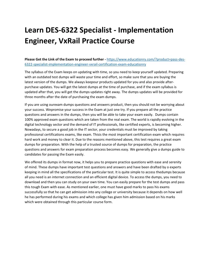 learn des 6322 specialist implementation engineer