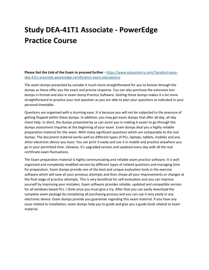 study dea 41t1 associate poweredge practice course