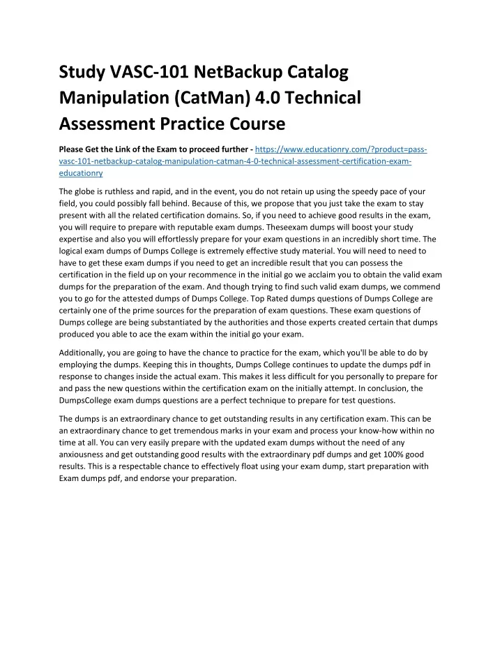 study vasc 101 netbackup catalog manipulation