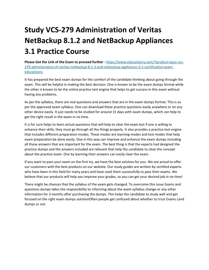 study vcs 279 administration of veritas netbackup