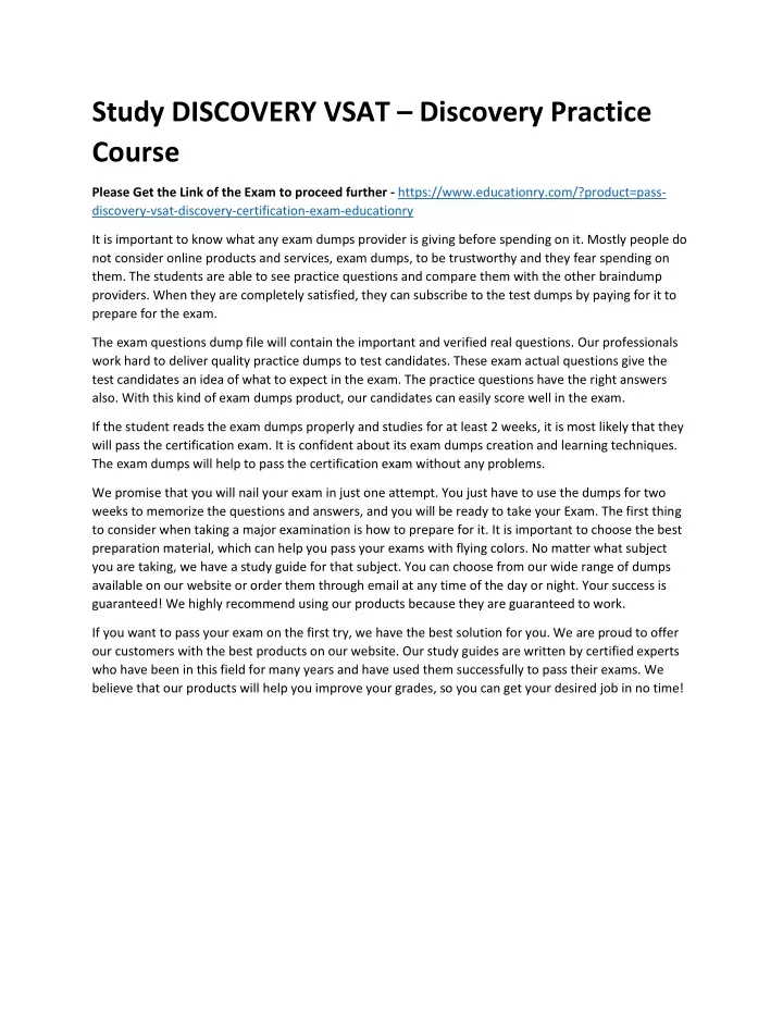study discovery vsat discovery practice course